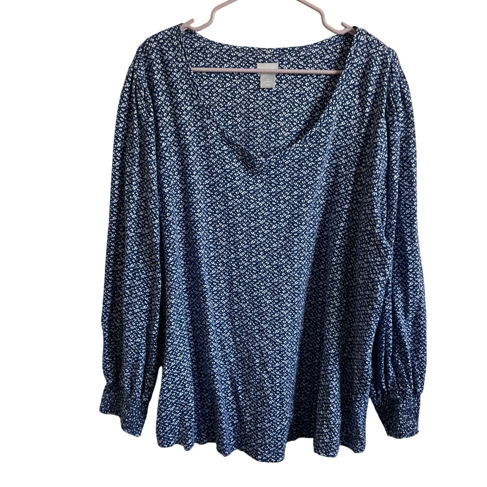 Chico's Blue Long Sleeve Printed Blouse - Size 2X Casual Comfy Plus Size